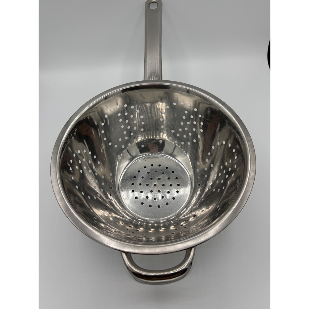 Stainless Steel Colander with Long Handle and Helper Grip Silver 8.5 Inch